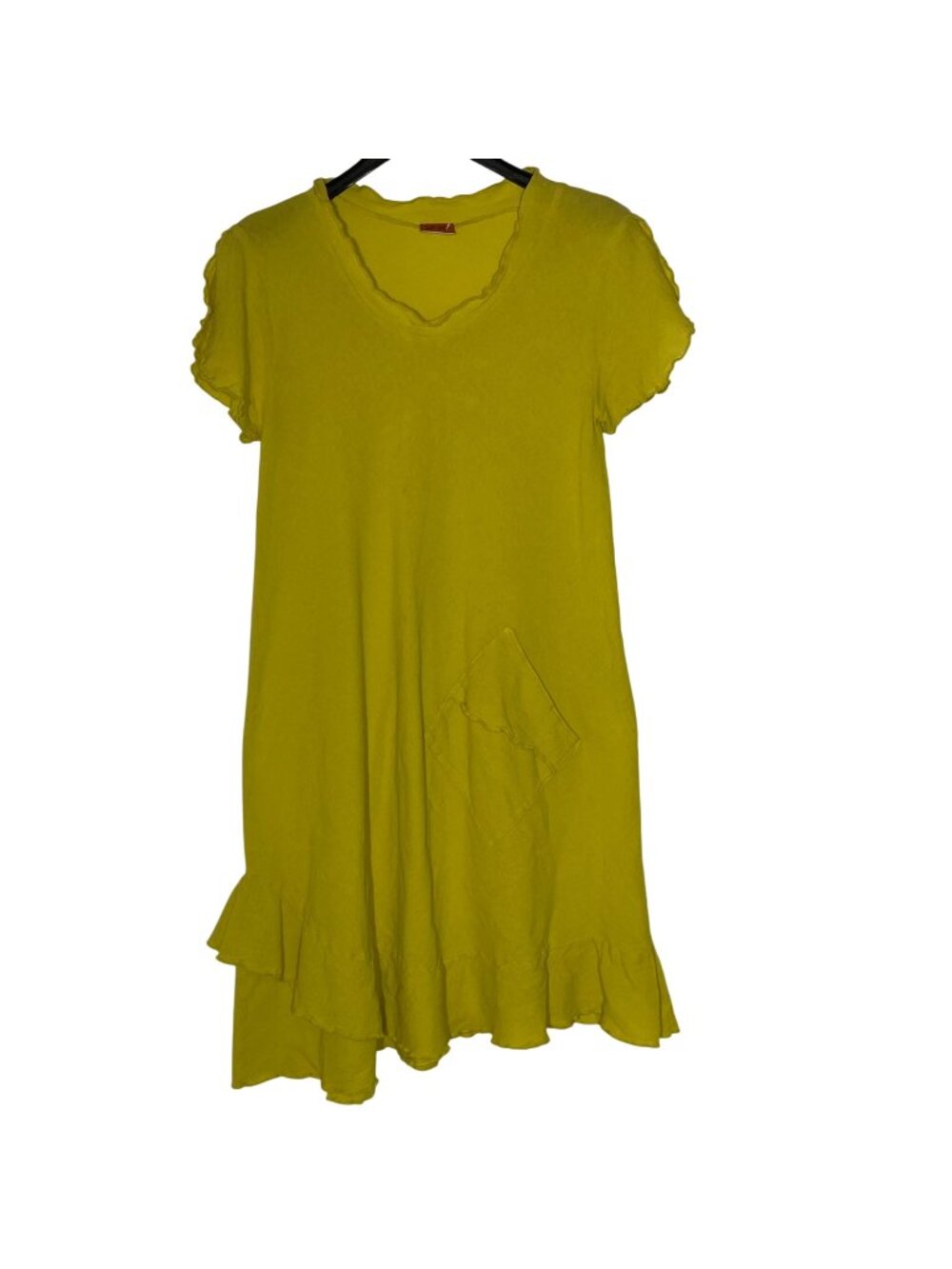Oh My Gauze Textured Dress Sz SM/M (1) Asymmetrical Pocket Lagenlook Chartreuse